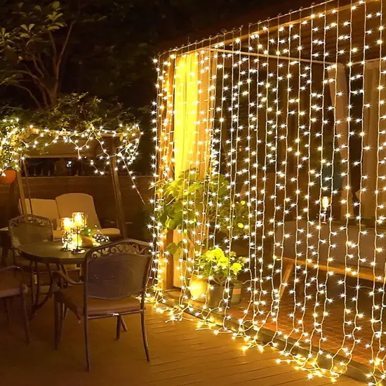300 LED Warm White Christmas String Lights Remote Control Curtain Lights {1}