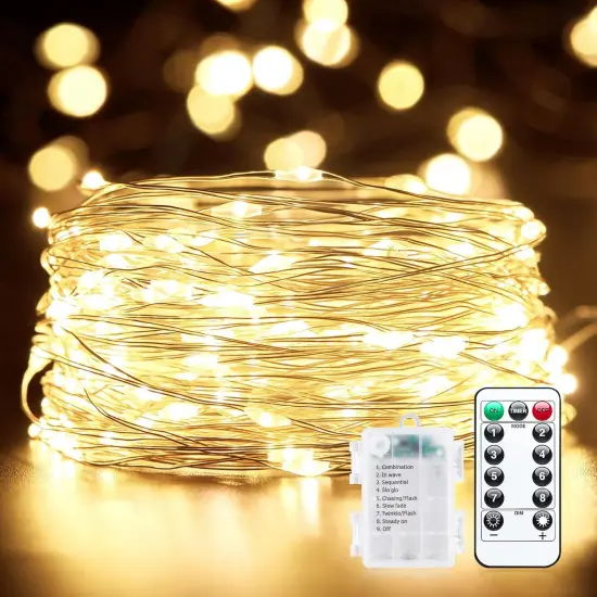 Fairy String Lights Battery Operated with Remote - 33Ft 100 LED (Warm White) {1}