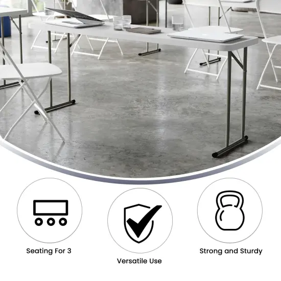 Emma and Oliver 70.8 Inch Plastic Folding Training Table Granite White {3}