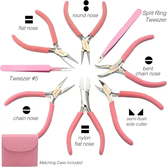 The Beadsmith Fashion Color Pliers &ndash; Slimline Color-Coordinated Tools &ndash; Matching Clutch in Beige &ndash; Jewelry Making Supply Kit to Create Necklaces, Bracelets, Earrings & More Bubblegum {3}