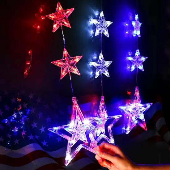 4th of July Lights, 3 Pack Red White and Blue Decorations with Timer Function {5}
