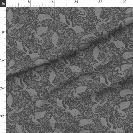 Various Fabrics by the Yard or Fat Quarter Gothic Fantasy Dragons Charcoal Gray Dark Moody Moon Celestial Dragon Custom Printed Fabric by Spoonflower {1}