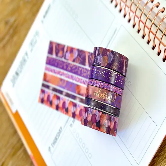 FOILED Celebrate NYE Anniversary Rose Gold Celebration Party Washi Tape Set January 2025 - W124 {6}