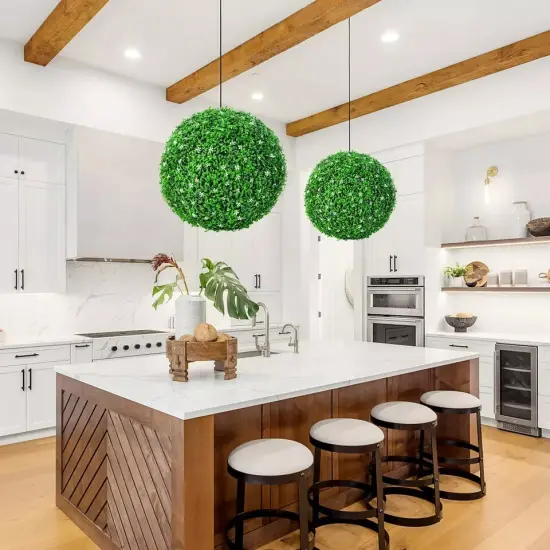 2 PCS Topiary Balls Artificial Plant Faux Boxwood with White Flowers for Wedding {3}