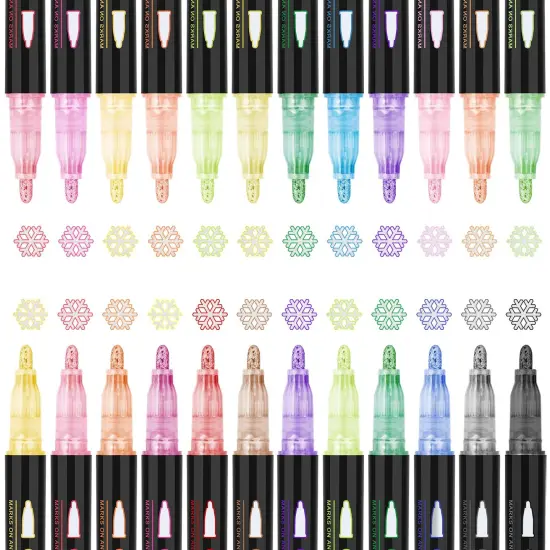 24 Pack Double Line Outline Markers, Squiggles Shimmer Markers Set, Self Outline Metallic Glitter Marker Pens for Christmas,Art, Drawing, Writing, Greeting Cards, DIY, Scrapbook, Easter Eggs {1}
