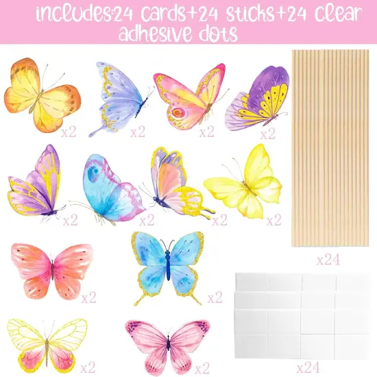 Butterfly Party Table Centerpieces Sticks Decoration 24pcs Colorful Butterfly Table Toppers for Butterfly Baby Shower Centerpieces Decoration Spring Theme Birthday Party Supplies {3}