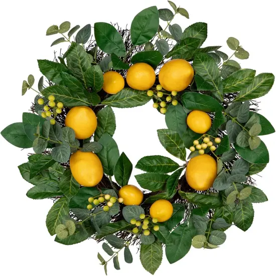 18 inch Artificial Lemon Wreath for Front Door, Spring Door Wreath Faux Lemons Door Wreath with Berries and Green Leaves Small Wreath for Indoor Wall Window Wedding Farmhouse Lemon D&eacute;cor {1}