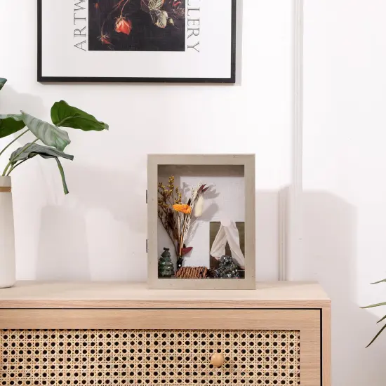 8x10 Shadow Box Frame with Linen Back, Wood Glass Display Case for Medals, Photos, Memorabilia, Awards - Pins Included- Champagne {4}