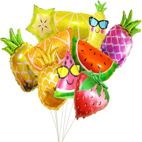 10PCS Fruit Mylar Balloons, Helium Foil Hawaii Party Balloons, 10 Styles Colorful Balloons Pineapple Watermelon Strawberry Lemon Orange {1}