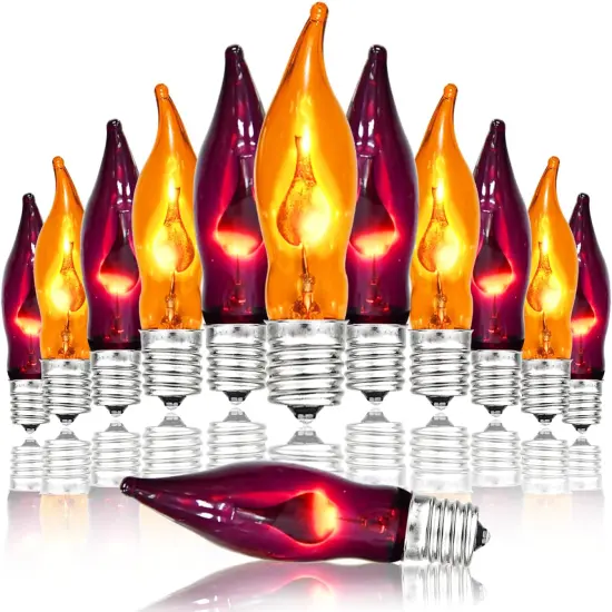 12 Pack Flickering Flame Light Bulbs for Halloween - Orange & Purple Flame {1}