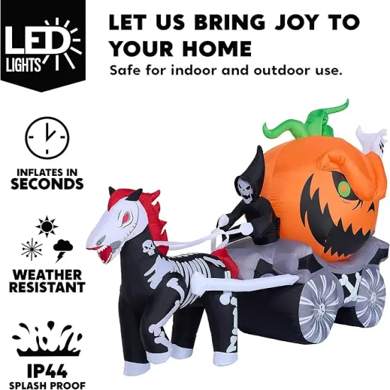 Halloween Inflatables Pumpkin Carriage Outdoor Decorations, Blow Up Pumpkin Carriage with Build-in LEDs {2}