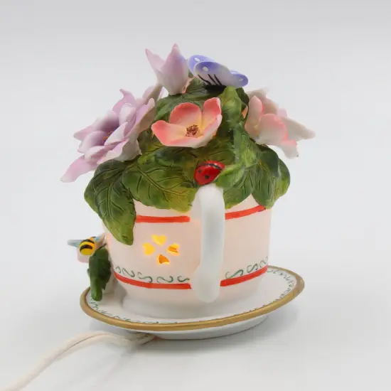 Ceramic Columbine Flower in Teacup Nightlight, Home Decor, Gift for Her, Gift for Mom {4}