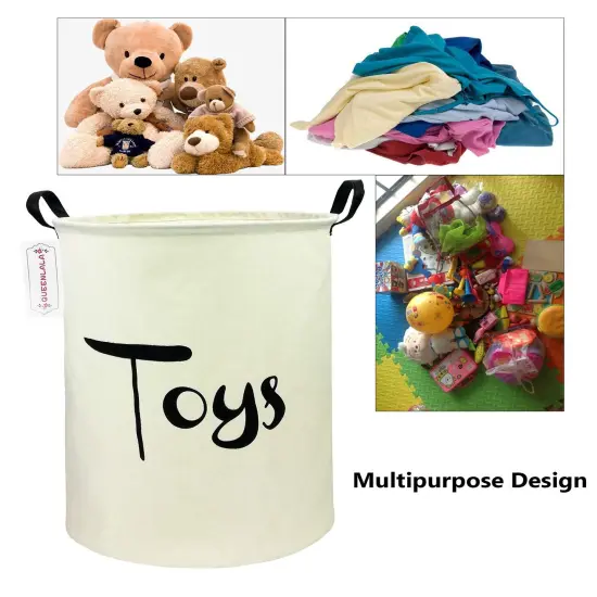 QUEENLALA Large Storage Basket,Laundry Hamper/Bathroom/Home Decor/Collapsible Round Storage Bin,Boys and Girls Hamper/Boxes/Clothing(Toys) {2}