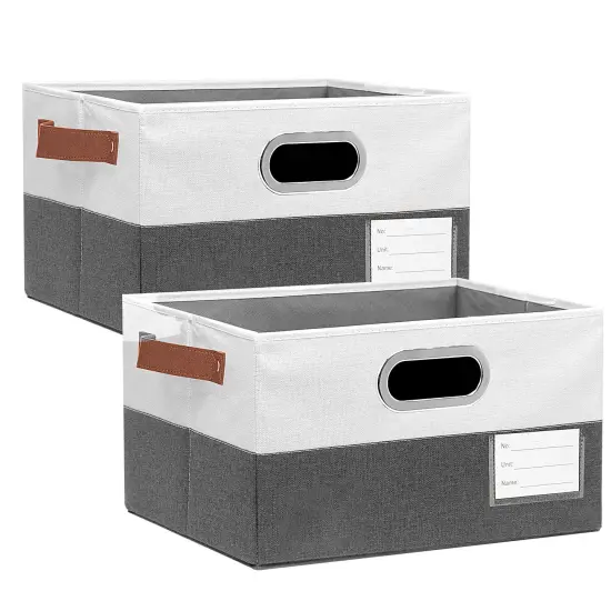 Open Foldable Fabric Storage Boxes, Collapsible Versatile Bins Baskets Cubes with Handles for Easy Organization in Closet, Living Room, and Bedroom (Grey & White, 2PCS/11.4*8.6*6.7in) {2}
