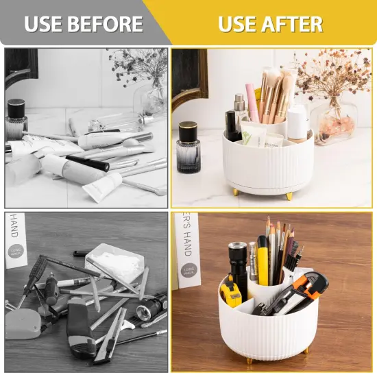 Makeup Brush Holder, Multi-angle Rotating Makeup Organizer, Multifunction Cosmetic Organizer for Bathroom Countertop, Bedroom Nightstand, Desktop, Makeup Desk Organizer, White {5}