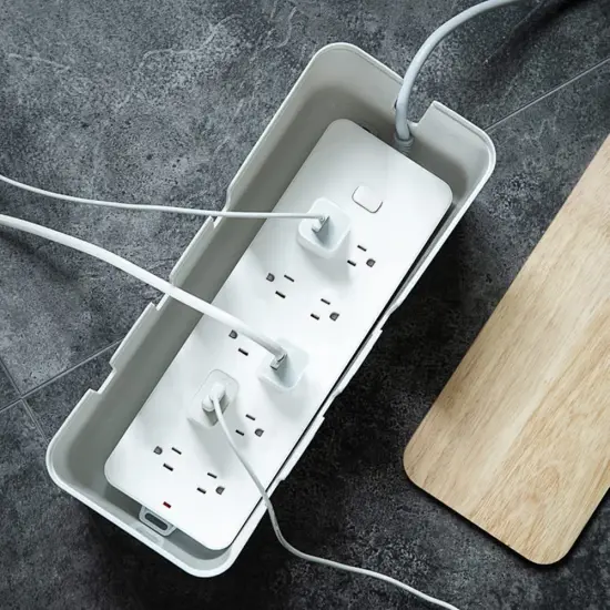 Cable Management Box by Baskiss, 12x5x4.5 inches, Wood Lid, Wire Organizer for Desk TV Computer USB Hub System to Cover and Hide & Power Strips & Cords {2}