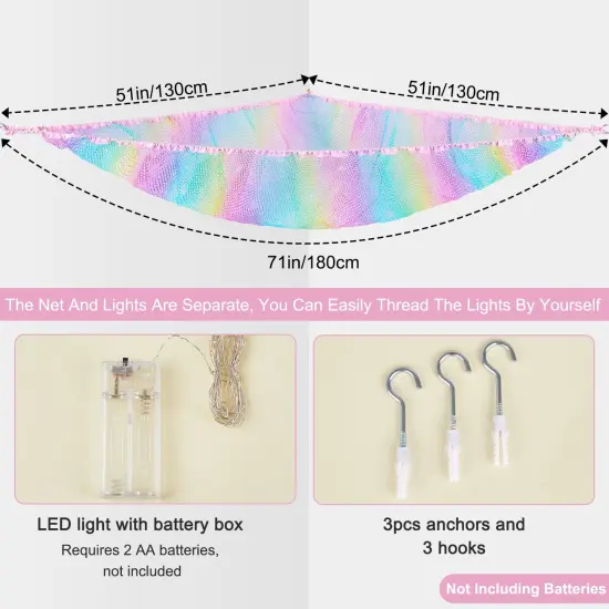 Castle Stuffed Animals Net or Hammock Kids Toy Storage Organizer with LED Light Hanging Corner Stuffed Animals Holder Kids Girls Room Decor(Pack of 1) {6}