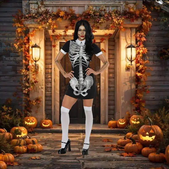 Women's Boneyard Skeleton Costume Dress for Halloween {4}