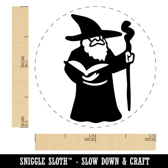 Wise Old Wizard With Staff Fantasy Book Self-Inking Rubber Stamp Crafting Dry Pad {1}