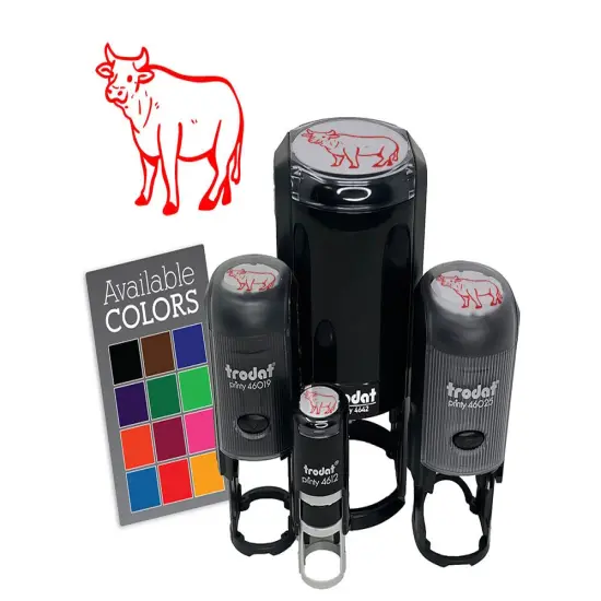 Friendly Cow Ox Cattle Farm Animal Self-Inking Rubber Stamp Crafting Planners Green {7}