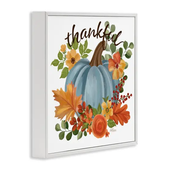 Autumnal Thankful Pumpkin Framed Giclee Art White {3}