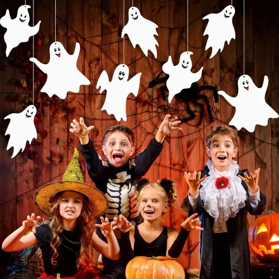 12 Pcs Hanging Ghosts Halloween Decoration - 3 Different Sizes {2}