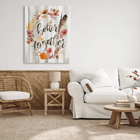 Better Together Rustic Boho Calligraphy Feather Plants Canvas Art {2}
