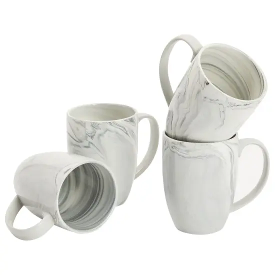 Set of 4 Grey Marble Ceramic Mugs for Coffee, Hot Cocoa, Tea (16oz) {7}