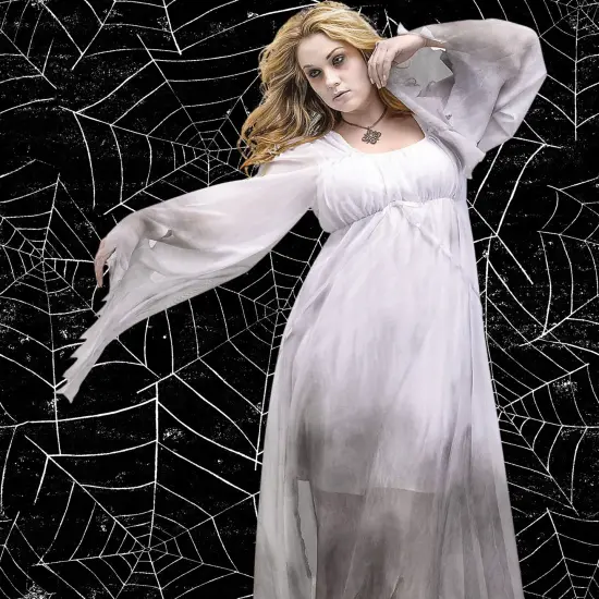 Women's Gothic Ghost Costume Long Flowing Plus Size Dress {1}