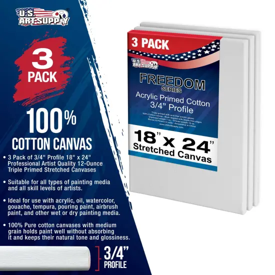 18 x 24 inch Stretched Canvas 12-Ounce Triple Primed, 3-Pack - Professional Artist Quality White Blank 3/4" Profile, 100% Cotton, Heavy-Weight Gesso - Acrylic Pouring, Oil Painting {2}