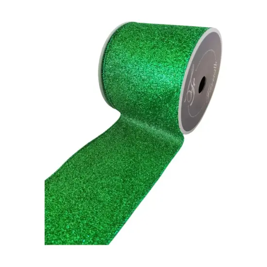 4" Glitter Magic Ribbon: Emerald Green (10 Yards) {3}