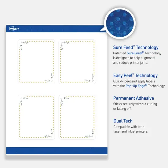 Avery Printable Rectangle Labels, Gold Dots with Green Florals, 4" x 3-1/3", Matte White Rectangle Labels, Permanent, Laser/Inkjet, 40ct, Great for Product Labels {3}