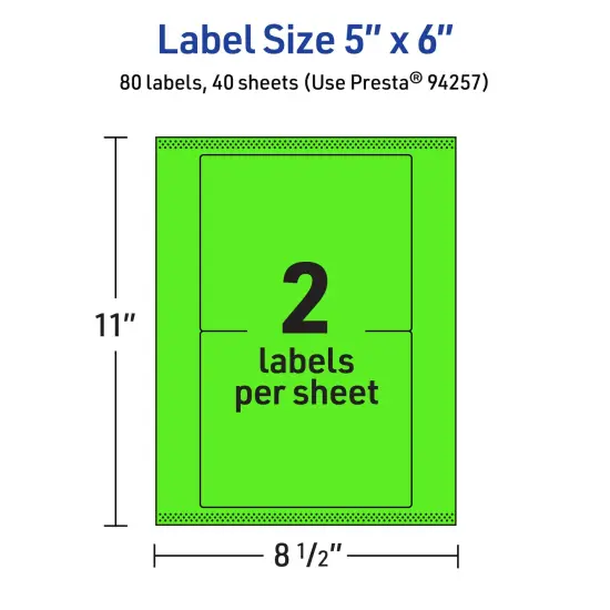 Avery Neon Green Paper Labels, 5" x 6" Rectangle {5}