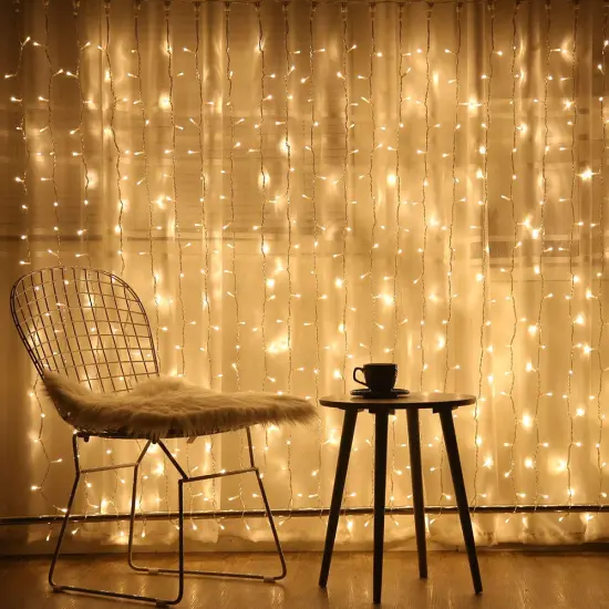Brightown 300 LED Curtain String Lights, 9.8 FT Hanging Fairy Lights with Remote, 8 Modes, Connectable Waterproof Window Lights for Bedroom Backdrop Wedding Outdoor Christmas Party, Warm White {3}