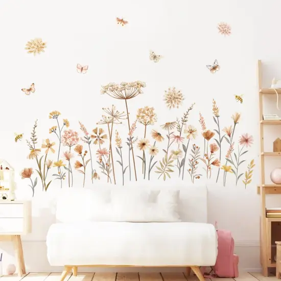 decalmile Boho Flower Wall Decals Wildflower Floral Dandelion Grass Wall Stickers Baby Nursery Girls Bedroom Kids Room Wall Decor {1}