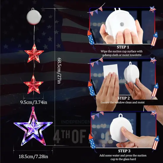 4th of July Lights, 3 Pack Red White and Blue Decorations with Timer Function {4}
