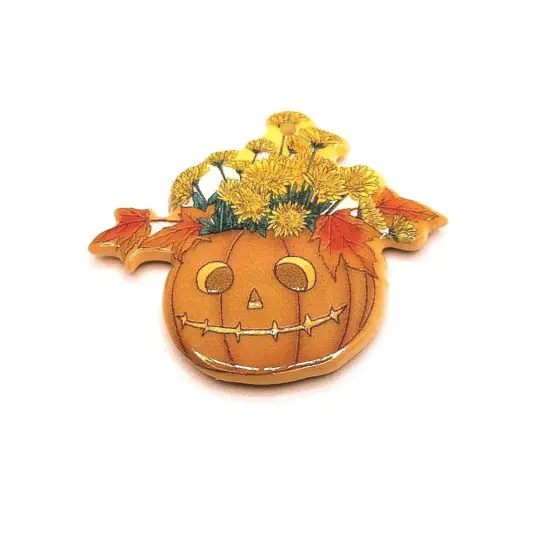 Halloween Jack O' Lantern Flower Basket Pendant, 33x38mm {2}