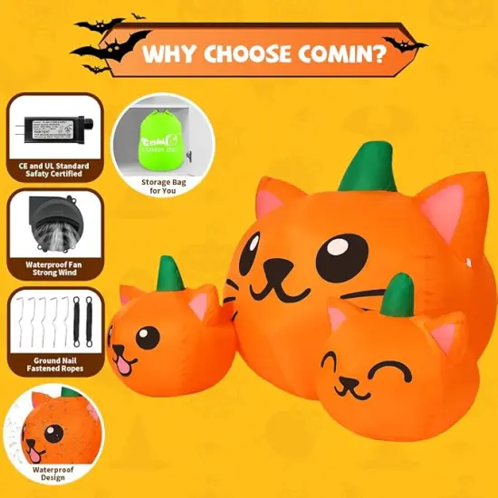 Long Three Pumpkin Cat Head Combo with Built-in LEDs {5}