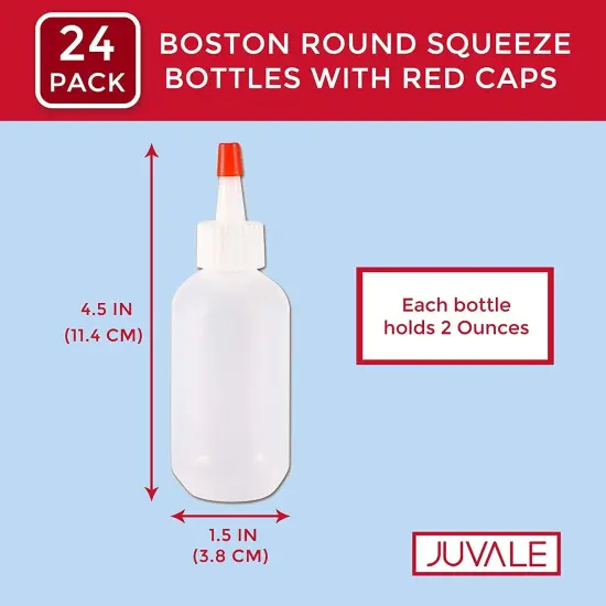 Juvale Boston Round Squeeze Bottles with Red Caps (2 oz, White, 24 Pack) {2}