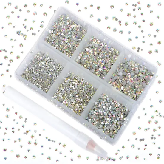 7200 Pieces Glass Rhinestones Round Crystal Gems Flatback - Crystal {1}