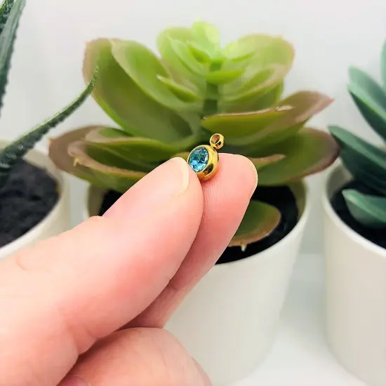 303 Stainless Steel, 18k Gold, Light Blue March Birthstone Rhinestone Charms, 8x6mm {3}