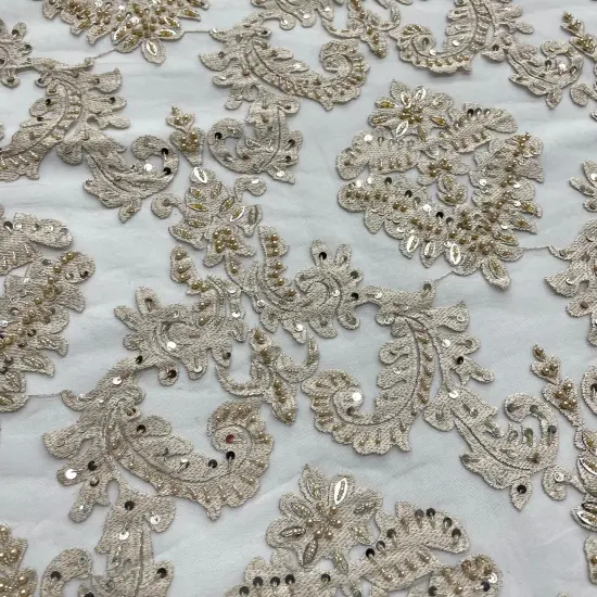 1 Yard Elegant Beaded Lace Fabric Embroidered on 100% Polyester Net Mesh for Special Occasions 56" Width Yam {3}