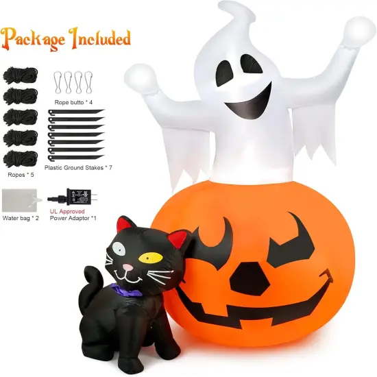 5 FT Halloween Inflatables Outdoor Spooky Pumpkin and Witch' s Black Cat {4}