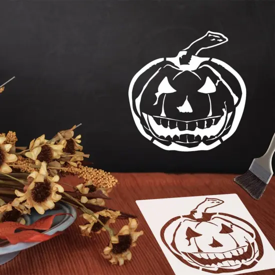 18 Pieces Halloween Stencils Reusable Plastic Halloween Pumpkin Stencils {3}