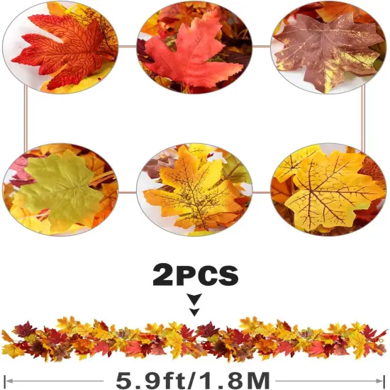 2 Packs Fall Maple Leaf Garland - 5.9Ft/Pieces (Orange) {2}