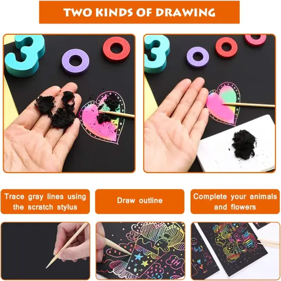 Scratch Art Rainbow Paper 36 Sheets, Colorful Magic Papers Black {2}