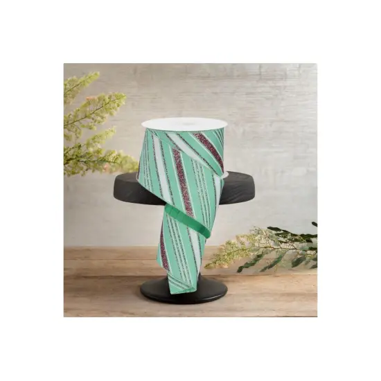 2.5" Diagonal Line Ribbon: Mint Green (10 Yards) {2}