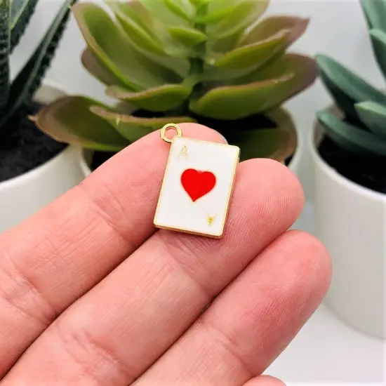 Ace of Hearts Enamel Playing Card Charms, 19x14mm {2}