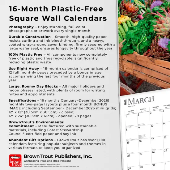 Tuscany | 2026 12 x 24 Inch (Hanging) Monthly Square Wall Calendar | Plastic-Free {6}