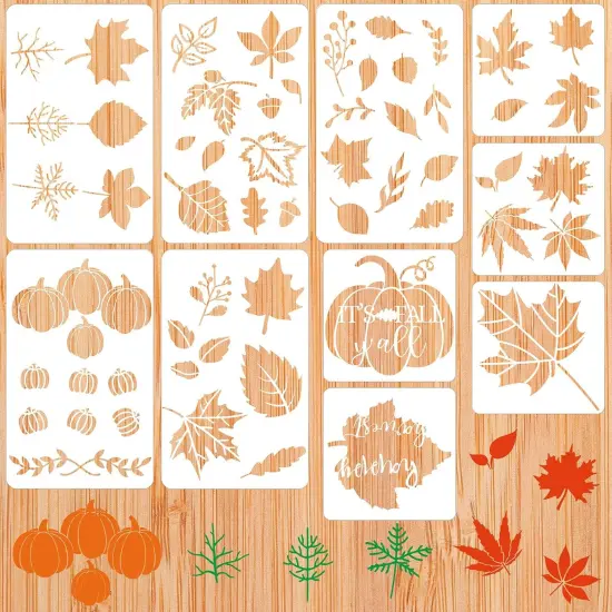 10 Pieces Fall Stencils Thanksgiving Painting Autumn Leaf, 2 Sizes(Abstract Style) {1}
